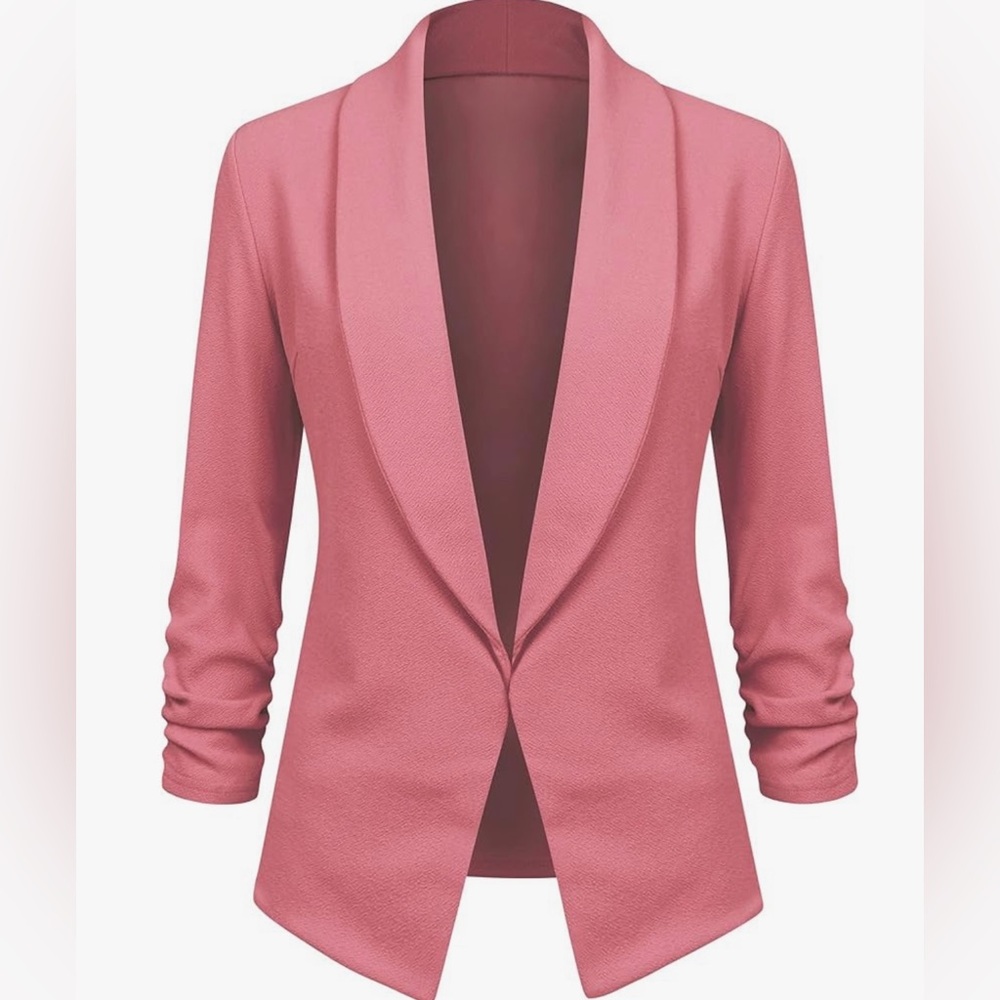 3/4 Sleeve Blazer Open Front Cardigan Jacket Work Office Blazer -mauve